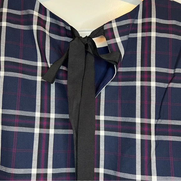 Halogen Navy Blue Plaid Peplum Bow Back Top XL - Picture 4 of 6